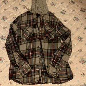 Men’s Urban Vintage Hooded Plaid Button Shirt (Large).